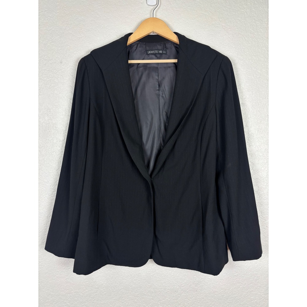 Lafayette 148 New York Womens Blazer SZ 14 Black Wool Blend Career Jacket Office